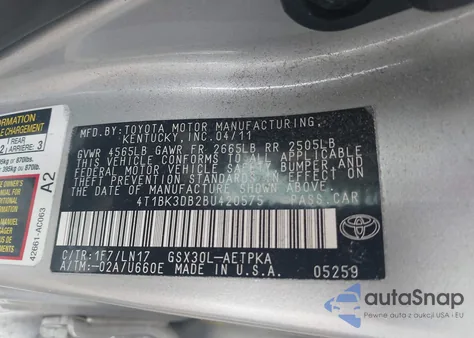 2011 Toyota Avalon Limited из США, поврежденный, VIN 4T1BK3DB2BU420575